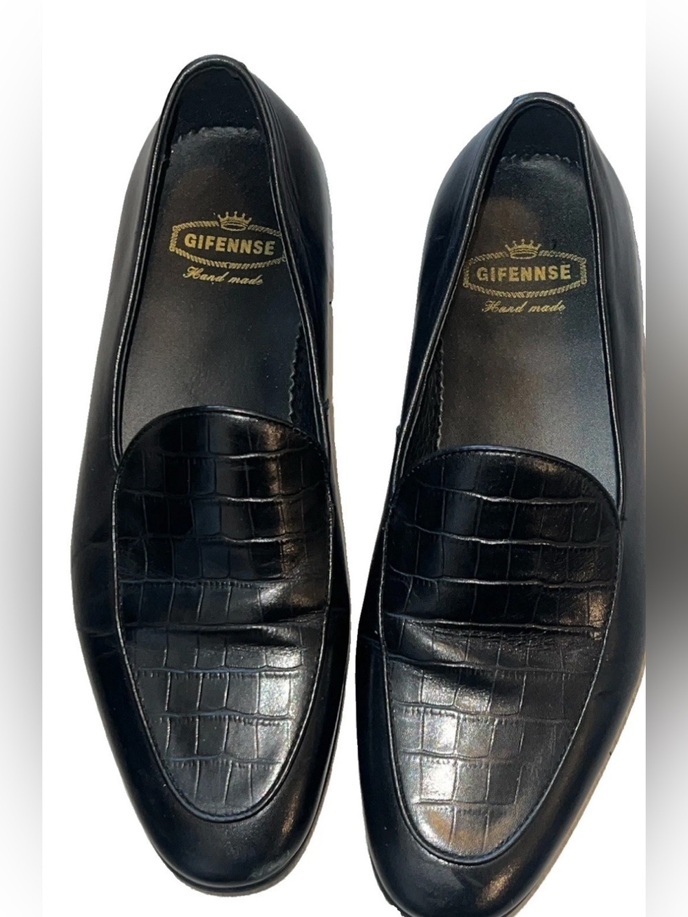 GIFENNSE Handcrafted Men's Dress Leather Loafers Shoes Croc Slip On Black 9